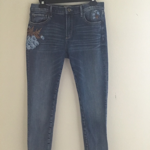 $118!! Anthropologie "Marilyn" Floral Embroidered Straight Leg Jeans: Women's 29 - Picture 1 of 8